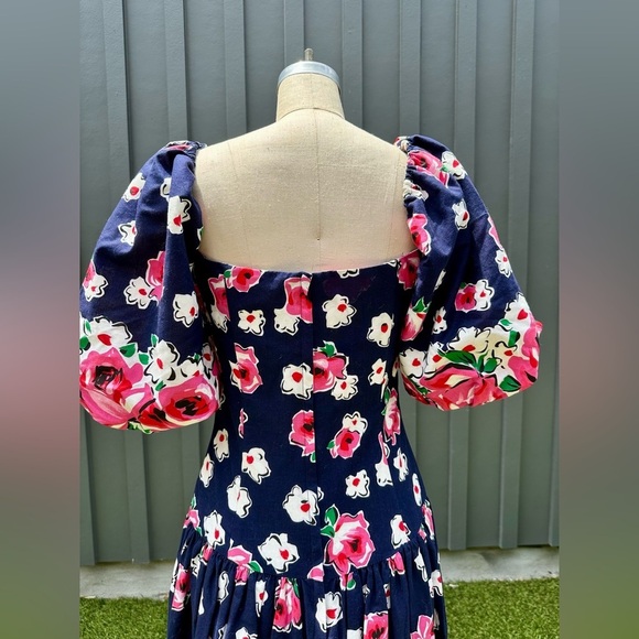 1980s puff sleeve Leslie Lucks floral & stripes dress - Picture 8 of 15